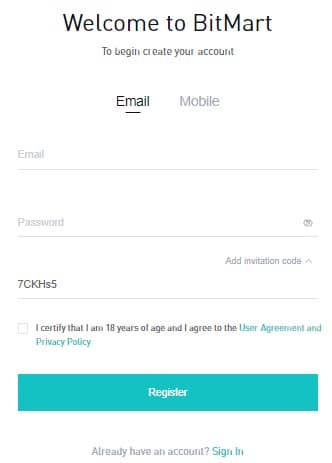 BitMart create account