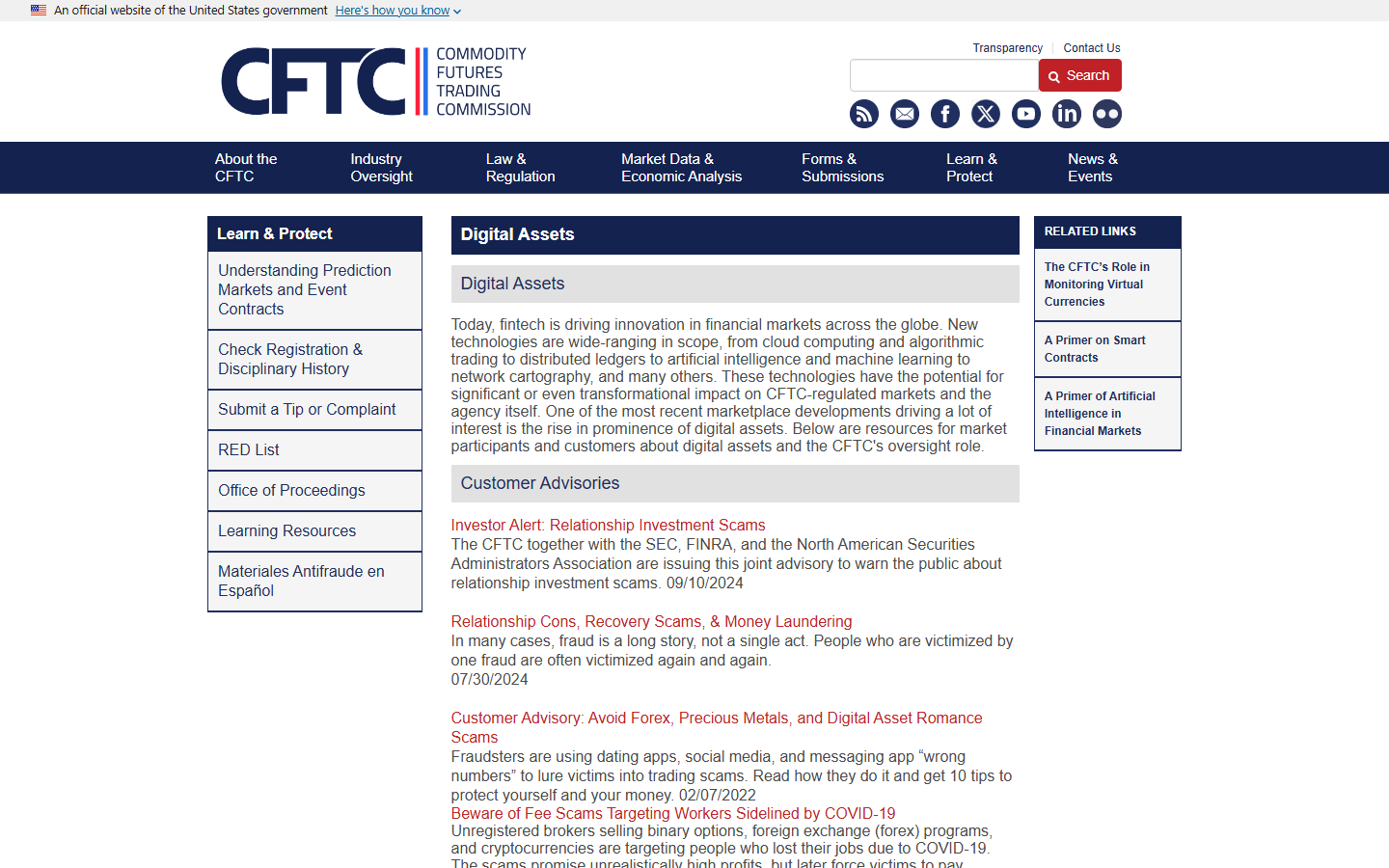 CFTC digital assets page reviewed during our July 2026 analysis.