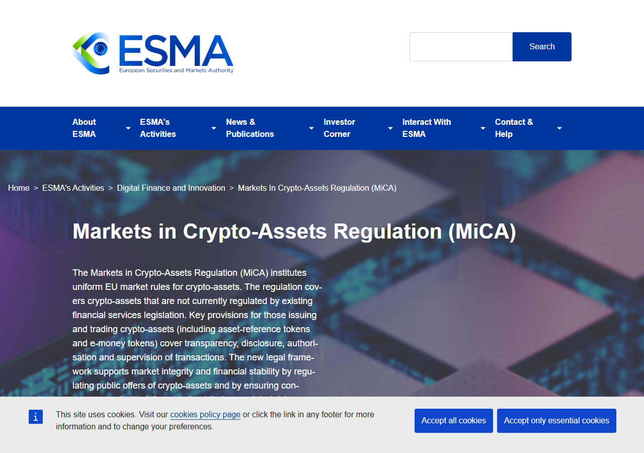 ESMA MiCA regulation page reviewed during our July 2026 analysis.