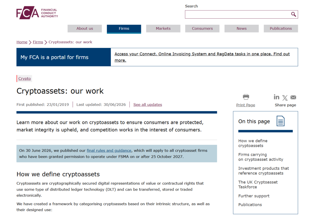 FCA cryptoasset regime page review attempted during our July 2026 analysis.