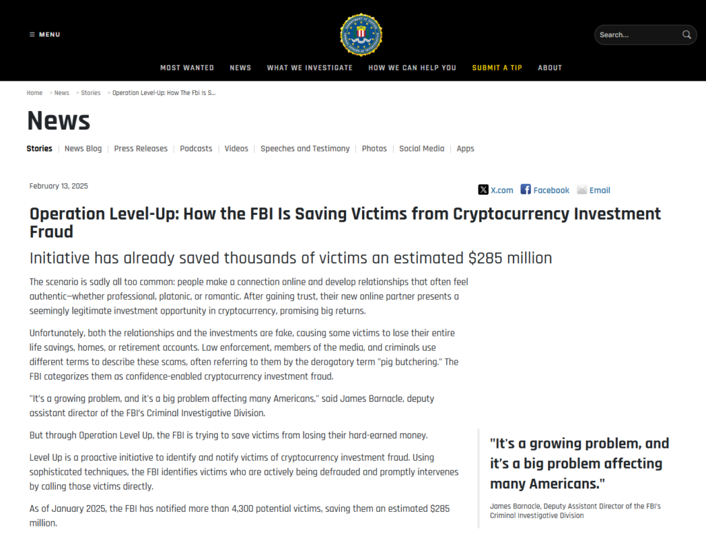 FBI Operation Level Up press release, 2025-2026