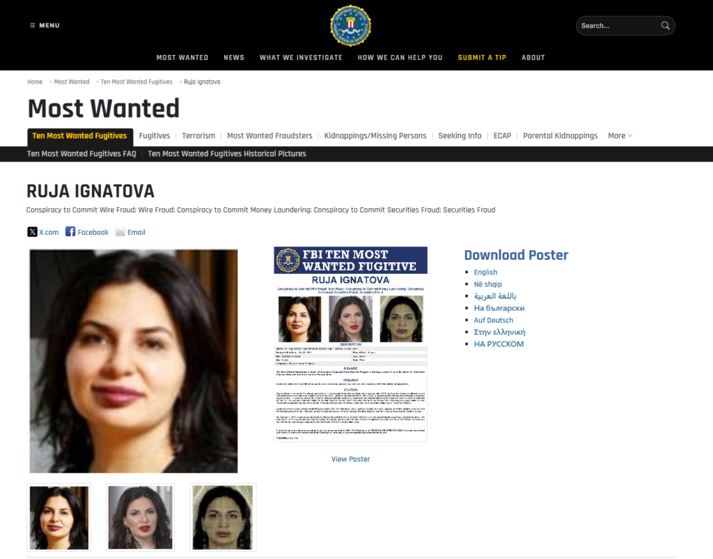 FBI Ten Most Wanted: Ruja Ignatova - OneCoin founder