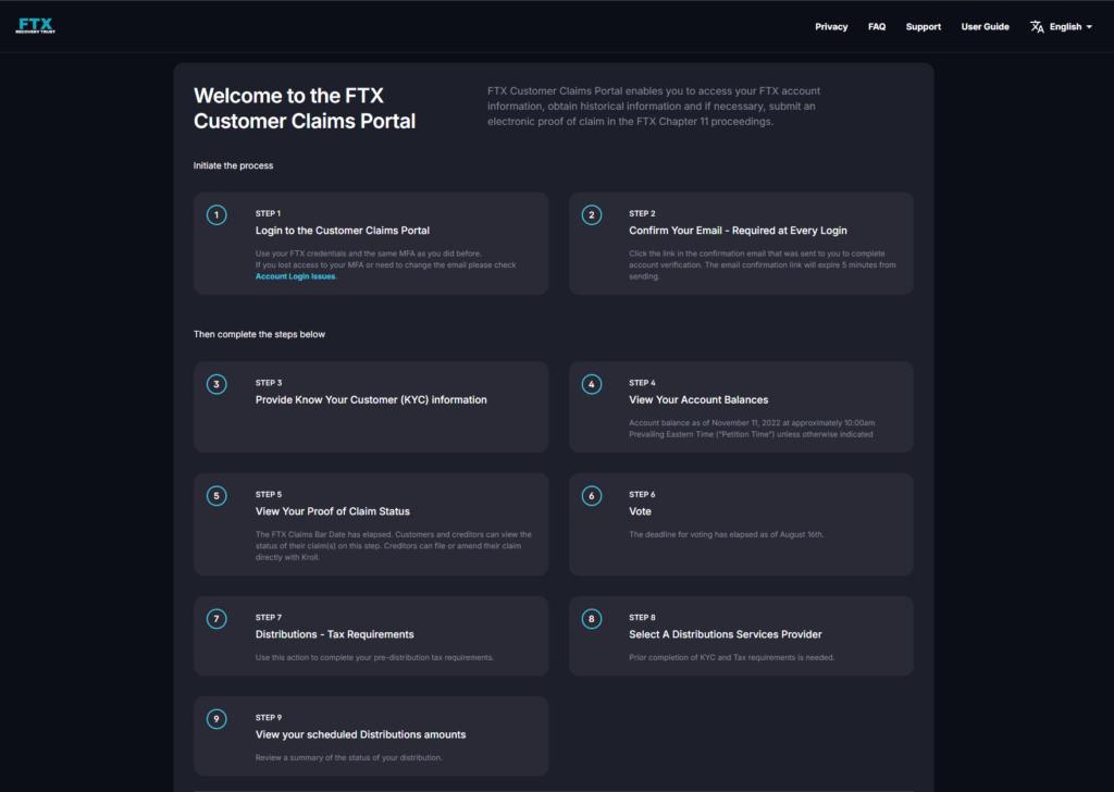FTX Recovery Trust creditor distribution portal, July 2026