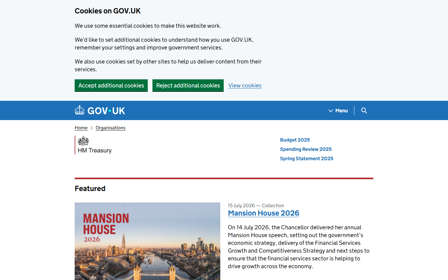 HM Treasury financial services policy page reviewed during our July 2026 analysis.